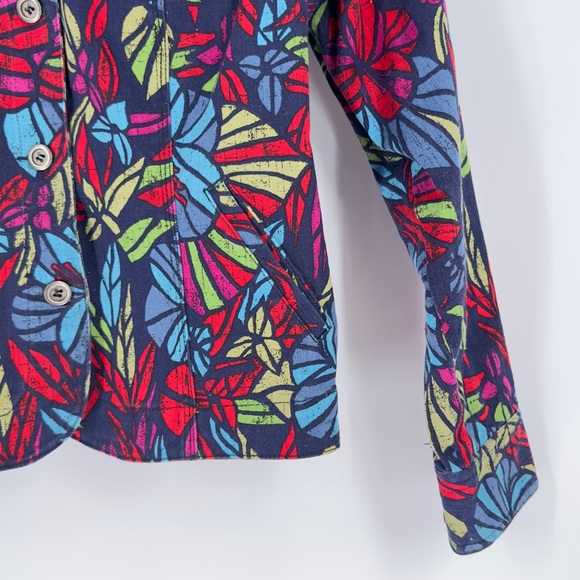 🌺 Multi-Color Floral Tropical Print Denim Jacket Resort Wear Vacation Chic Sz 12 - Picture 8 of 15